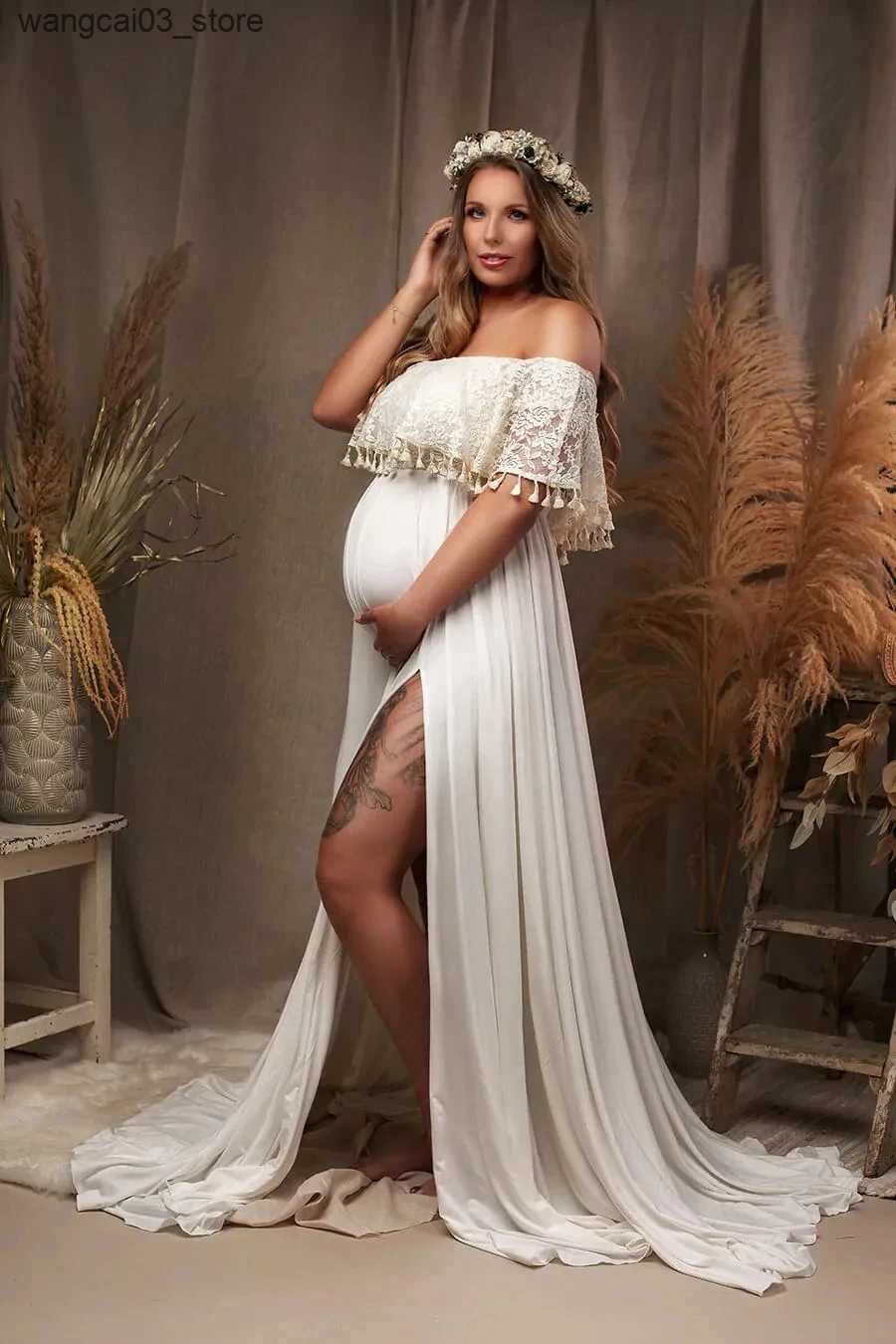 Maternity Dresses 2024 Pregnant womens trailing even dress photography dress with short sleeves L240910