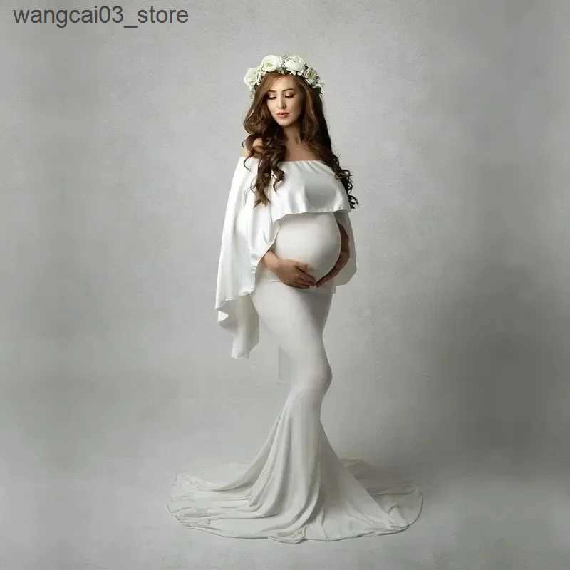 Maternity Dresses 2024 Photography Cape and Dress Sets Pregnancy Maternity Dresses Photoshoot Fitting Stretchy Pregnant Long Maternity Dress L240910
