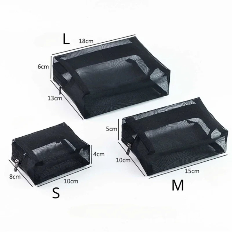 1 piece of transparent mesh zipper makeup bag a must-have organizer for women fashionable small black makeup bag makeup bag 241008