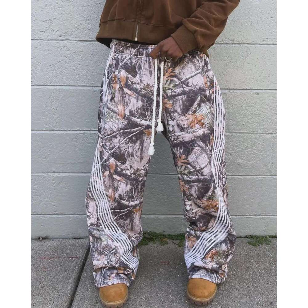 Y2k retro camouflage casual loose fitting men pants, Gothic Harajuku men and women high-quality jogging drawstring sports pants
