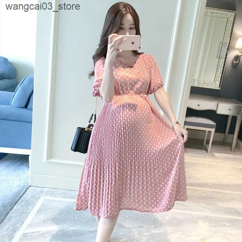 Maternity Dresses Pregnant Women Summer Dress Petal Collar Sweet Bubble Sleeve Temperament High Waist Maternity Gown Peter Pan Casual L240910