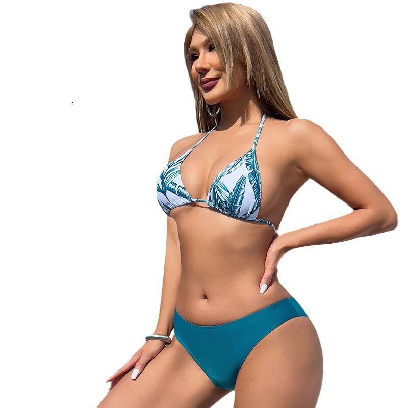 2024 Three Piece Bikini Leaf Print Waist Tie Up Long Sleeved Beach Sunproof Swimsuit