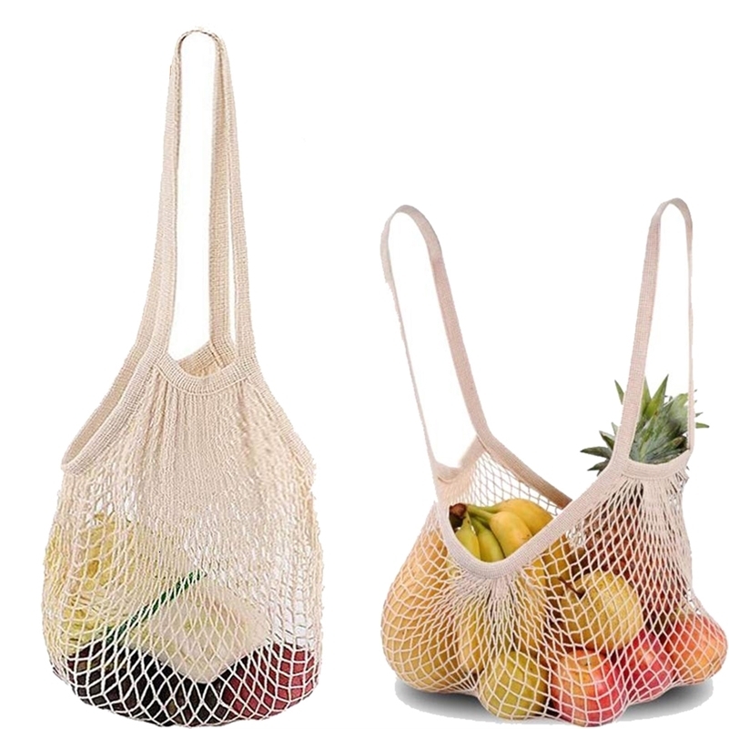 Mesh Shopping Bags with Strap Large Capacity Handbag Cotton Organizer Pocket Outdoor Picnic Travel Hiking y240925