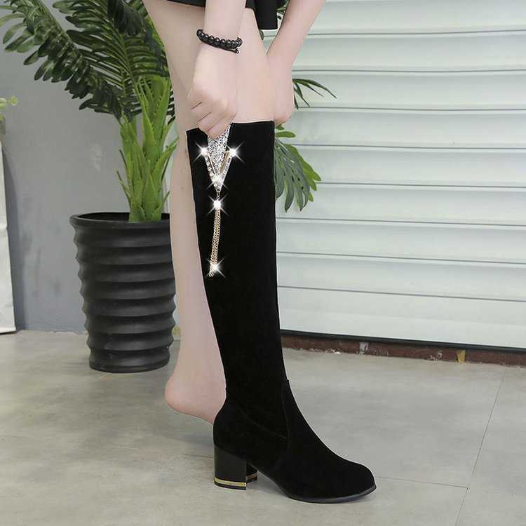 Autumn Winter Long Fashion Boots With Thick Heels High Heels Leather Womens Snow Boots Side Zipper High Leg Slender Ankle Boots For Women 240826