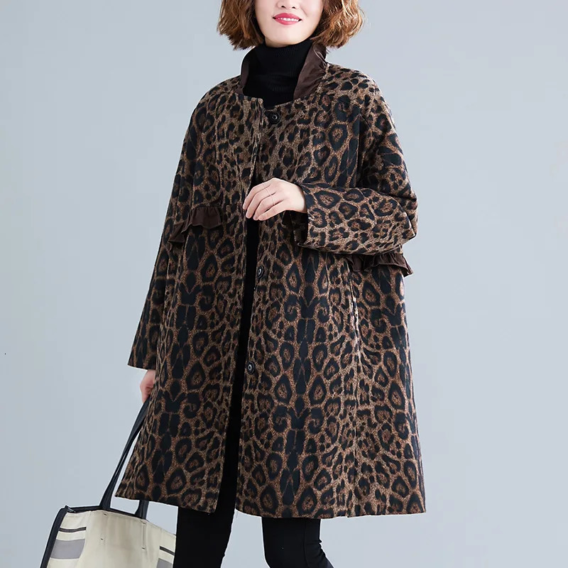 Leopard Print Womens Jacket Autumn/Winter Blended Wool Quilted to Keep Warm Fashionable Womens Wool Coat 241007