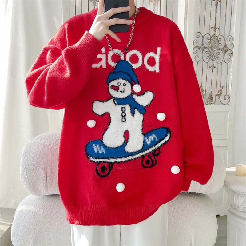Printed Sweater Male Jumper Mens Winter Sweater Pullover Knit Christmas Clothing Knitwear in Sweaters Clothes 241009