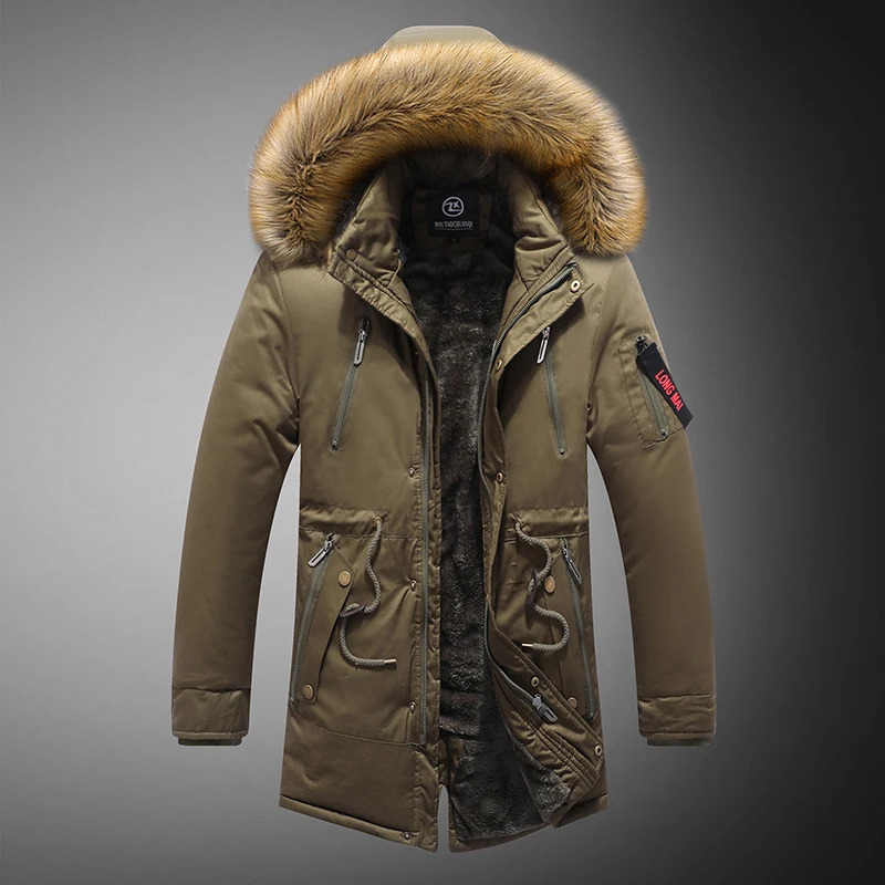Winter fur hooded jacket mens military fur lining thick warm windproof jacket mens high-quality outdoor tactical Parka jacket 241007