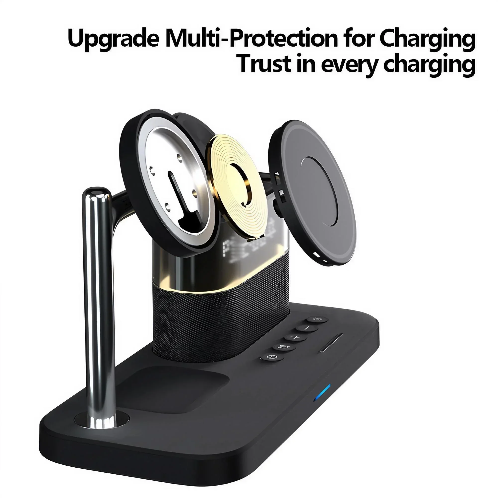 STOENGO 15W 5 in 1 Magnetic Wireless Charger Clock Wireless Charger for IPhone IWatch Ultra AirPods Samsung Fast Charging