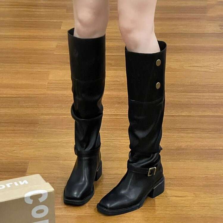 Designer Boot Fashion European And American Version Cowhide Niche Two In One Leather High Top Knight Boots For Women With Thick Heels Flared Retro Kne