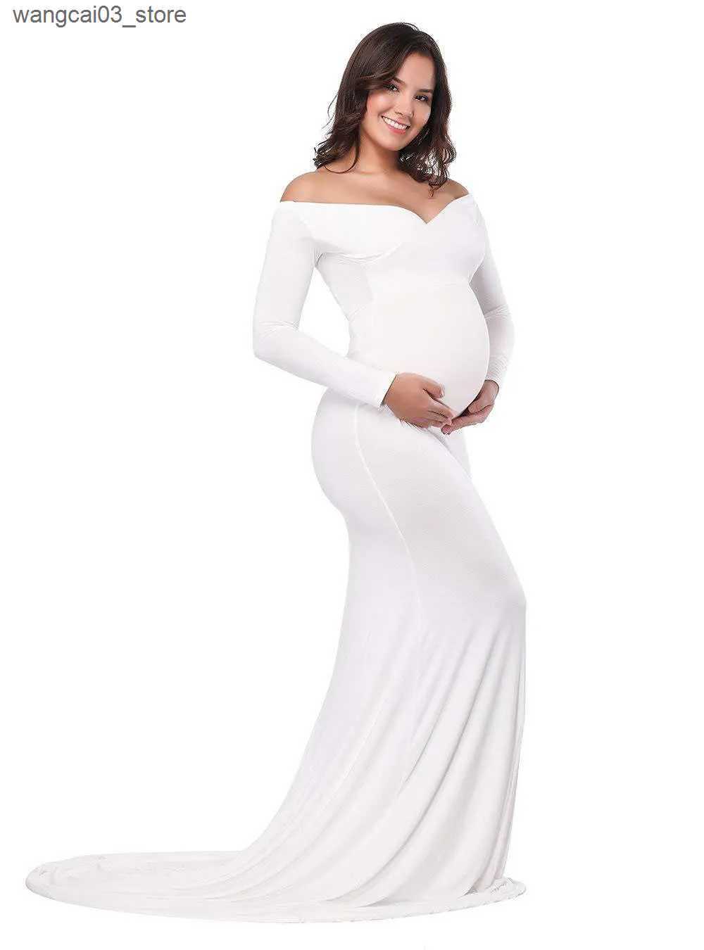 Maternity Dresses Fall Maternity Elegant Fitted Gown pregnant photo shoot clothing Long Sleeve V Neck Ruched Slim Fit Maxi pregnant Long Dress L240910