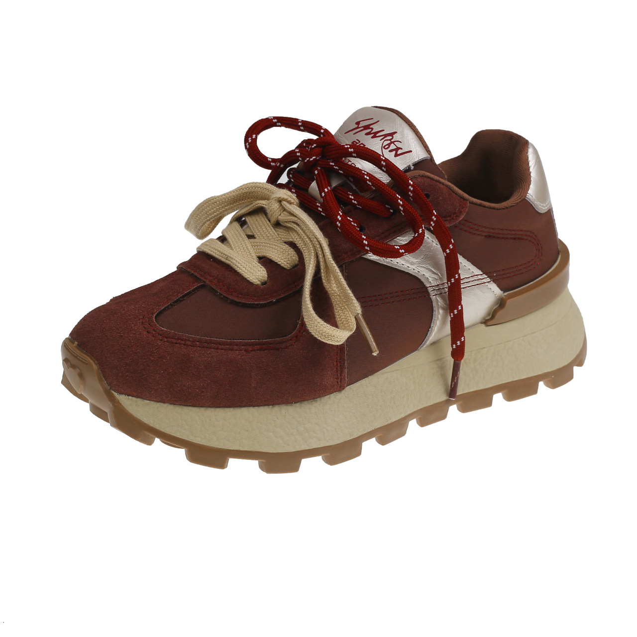 Uniquely designed waffle Forrest Gump women's 2024 autumn new item thick sole height increasing double lace up breathable single shoe