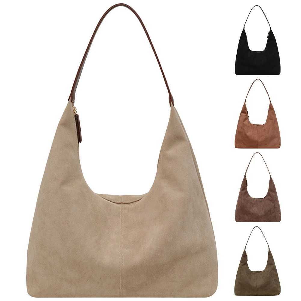 Women Suede Tote Bag with Multi Pockets Crescent Zipper Closure Underarm Large Capacity for Work Travel 241011