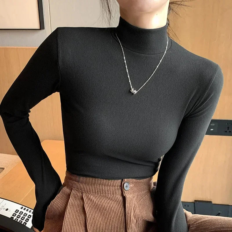 Knitted Sweater Women Pullover 2024 Half Turtleneck Jumper Sweater Autumn Winter Solid Slim Chic Streetwear Long Sleeve Top Y2K 241011