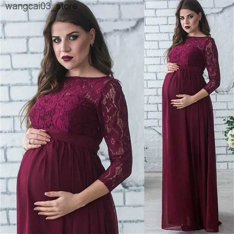 Maternity Dresses Women Pregnant Maternity Dress 2021 Pregnancy Clothes Long Sleeve Lace Party Maxi Dress Maternity Clothes for Photography Props L240