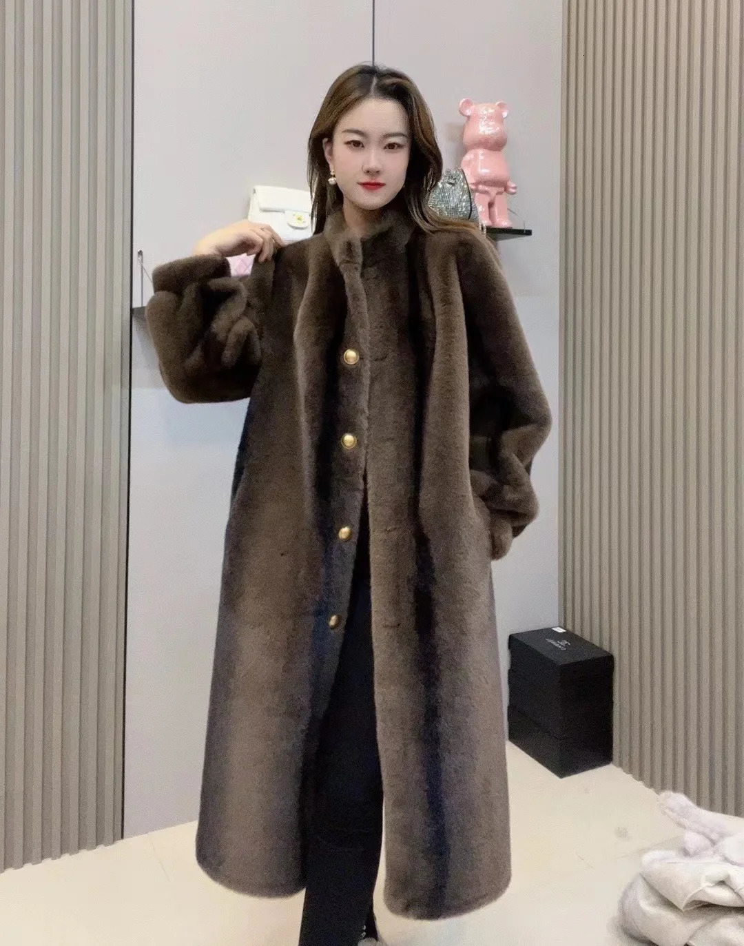 Rich Women Imported Purple Label Velvet Mink Womens Full Medium Coat 241010