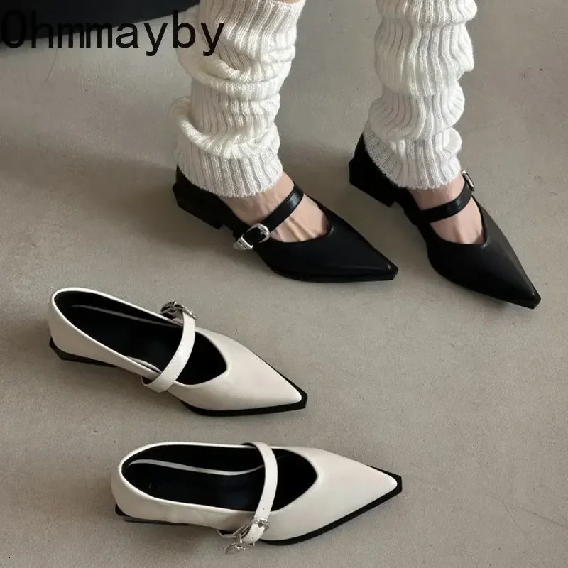 Mary Jane 2024 Summer Pointed Toe Low Heel Shallow New Single Pumps Women Fashion Buckle Shoes 240927