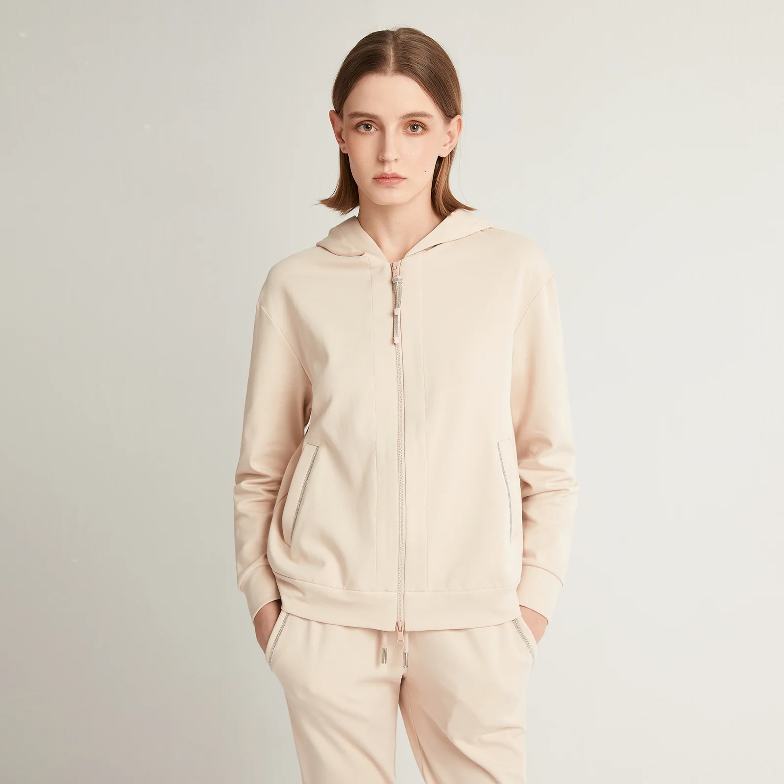 K1071W inventory high-quality 100% pure cotton zipper womens cotton hooded sweatshirt cutting manufacturer hooded sweatshirt womens sportswear clothin