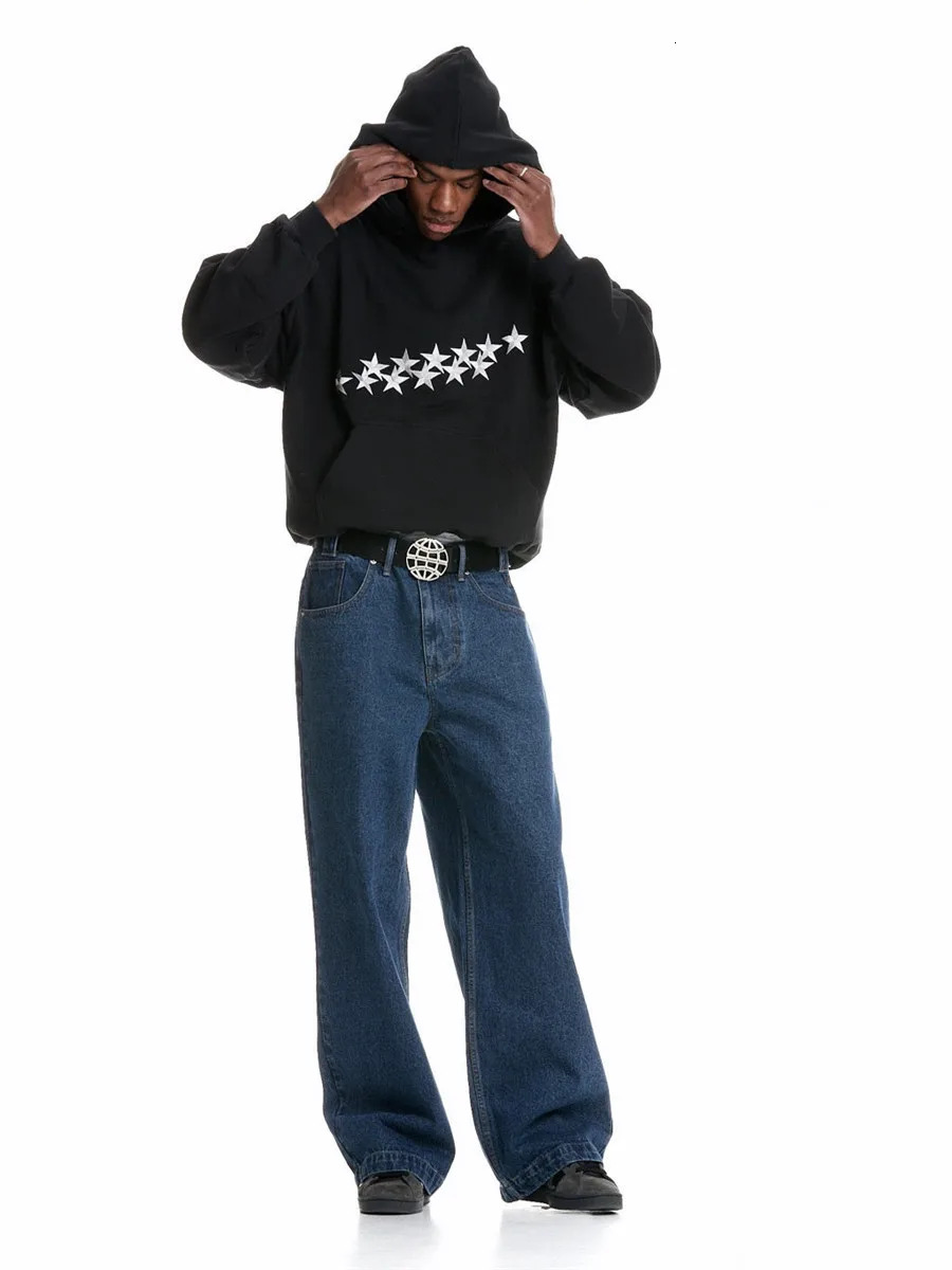 Womens unisex hooded long sleeved star printed kangaroo pocket sweater for spring and autumn casual loose jacket Y2K 241011