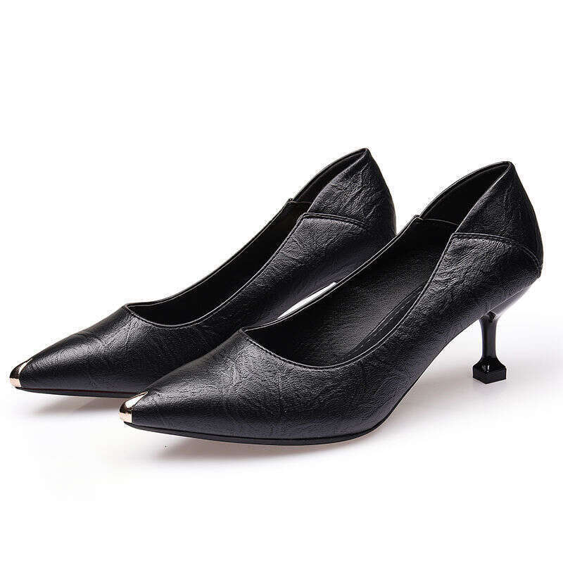 Women shoes black bottom heels genuine leather high slim heels new versatile pointed comfortable single shoes women's work shoes