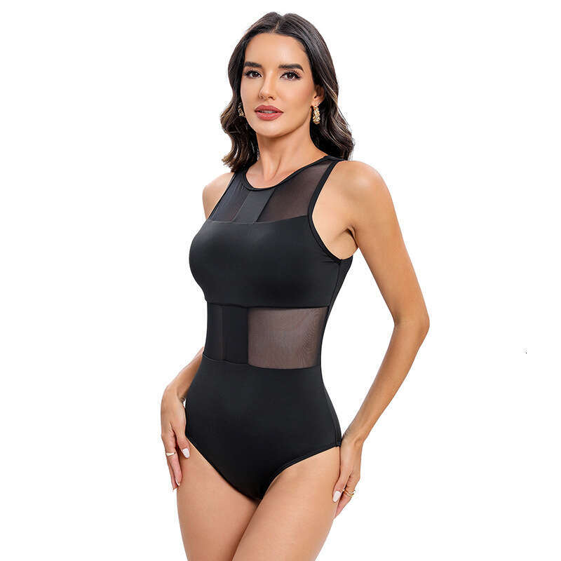 2024 New Fashionable Sexy Backless Solid Color Mesh Splicing For Slimming And Meat Covering One Piece Women's Swimsuit