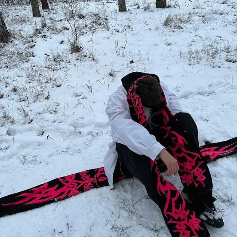 Scarves Fashion Creative Goth Creative Striped Knitted Womens Scarf Mens Scarf Winter Scarf ron Black Sage Luminous Y2K Kpop J241010