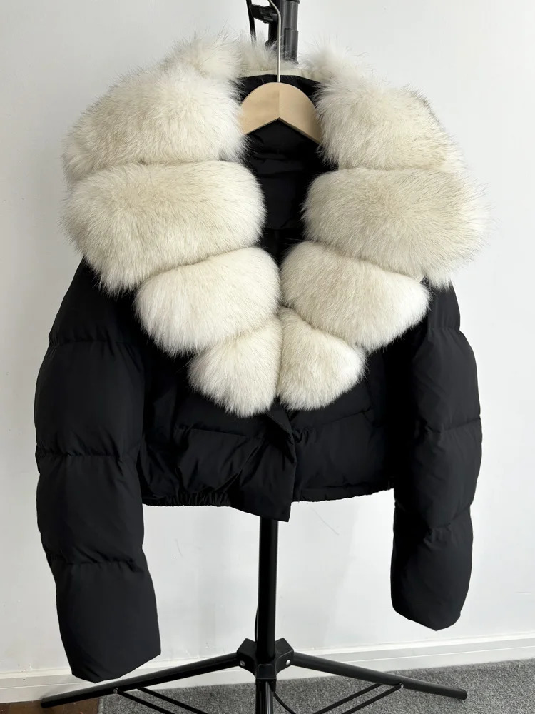 Janveny Big Natural Fox Fur Coat Womens Autumn Winter Female Parkas 90% White Duck Down Jacket Feather Short Puffer 241010