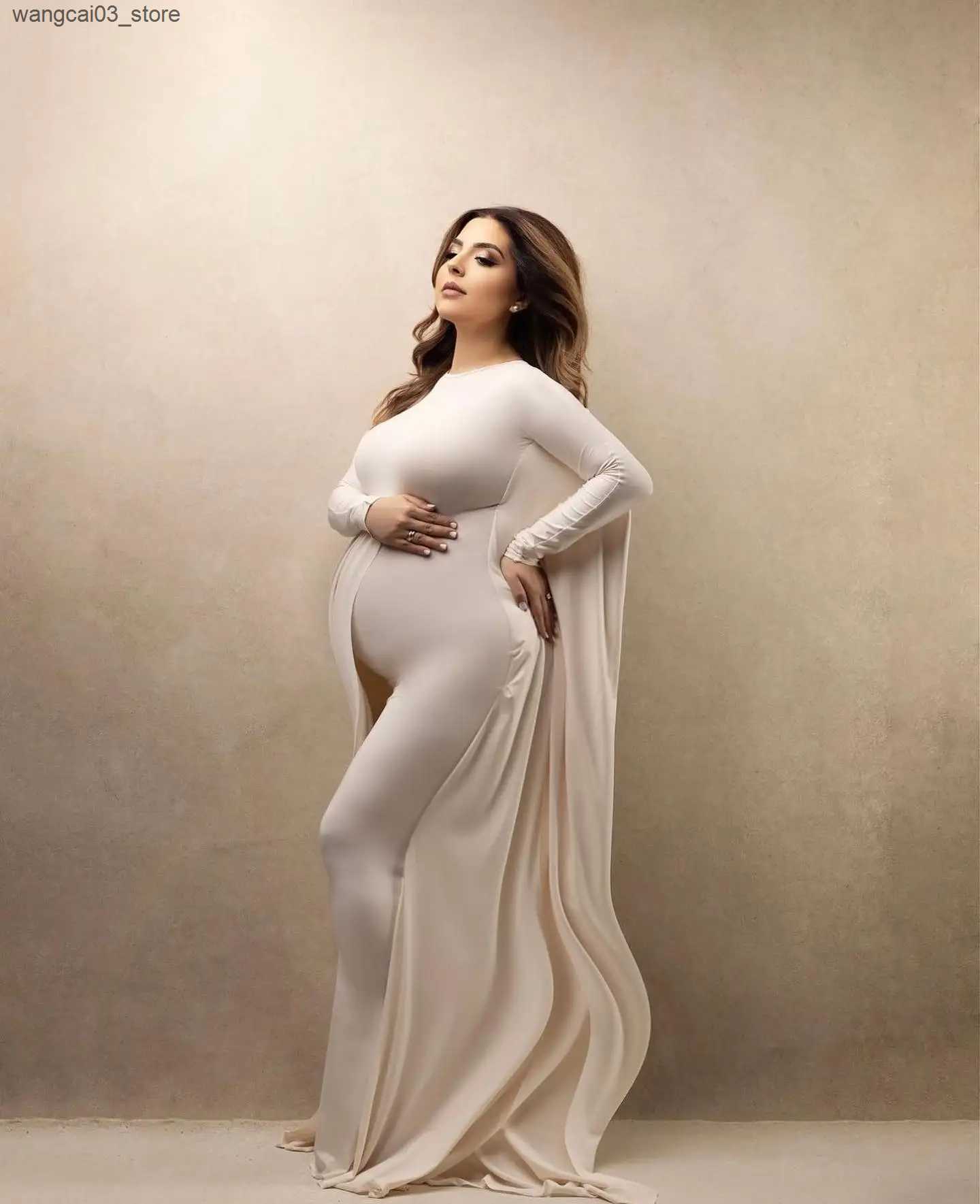 Maternity Dresses Maternity Photography Props Dress Elastic Fabric Bat Shirt Suitable For Taking Photos Pregnant Women Family Party Goddess Dress L240