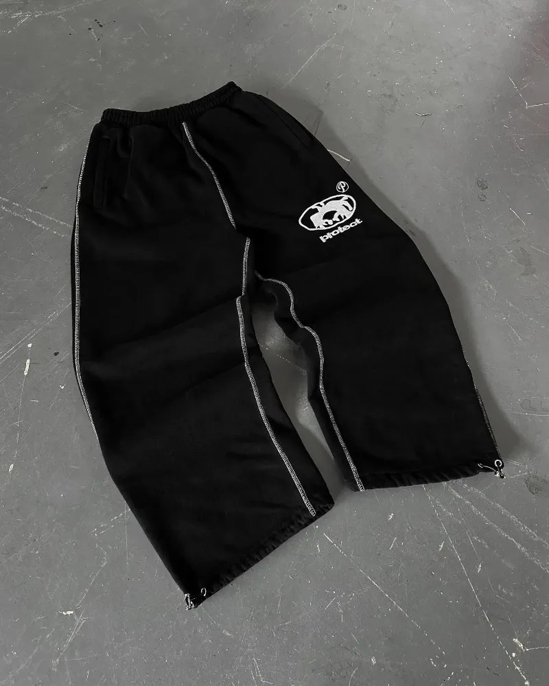 American retro embroidered letter pattern sports pants mens Y2K street hip-hop loose fashion casual high waisted sports pants womens 240930