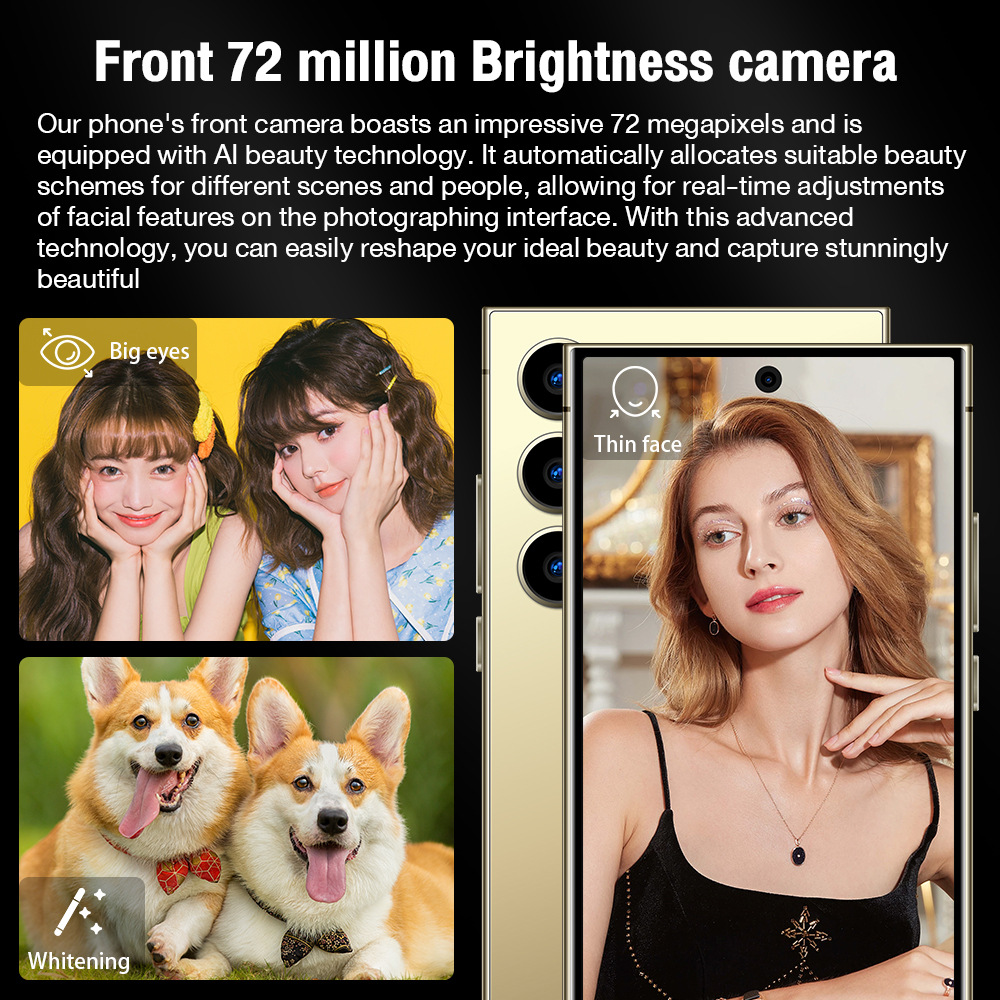 S24 Ultra Smartphone 7.3-inch HD Screen Android 14 Phone Snapdragon 8 Gen 2 CPU,16GB+1TB Cell Phone,78MP+108MP Camera Pixels 7800mAh Battery 5G Dual S