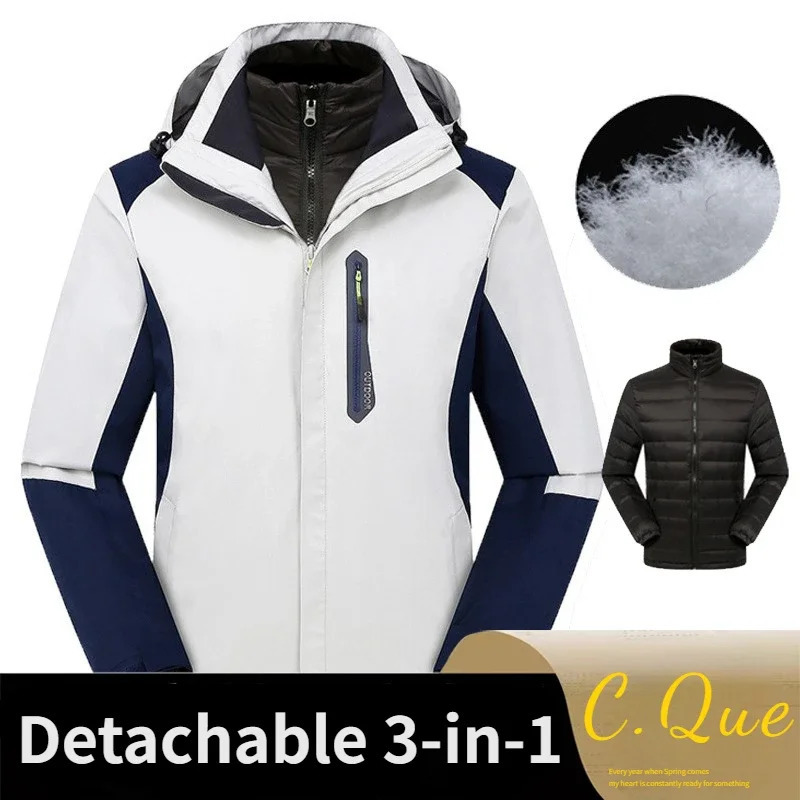 C Que 3in1 Winter Hooded Jacket Womens Outdoor Windproof Switch Down Mens Waterproof Climbing 241010
