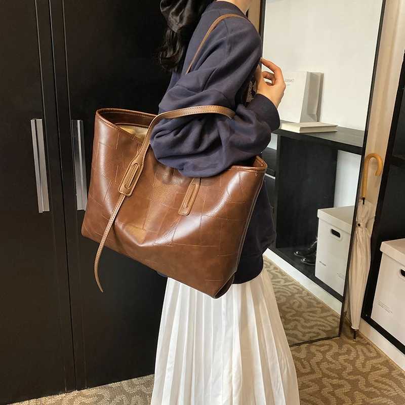 Women Vintage Shoulder Bag Pu Leather Casual Tote Large Capacity Slouchy Purse Ladies Commute 241011