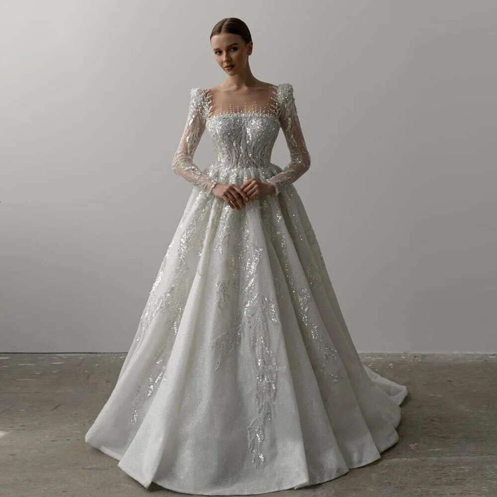 Elegant A e Bridal Gowns2024 Square Neck Long Sleeve Wedding Dress Tailor Made Lace Beaded High Quality Women Clothing