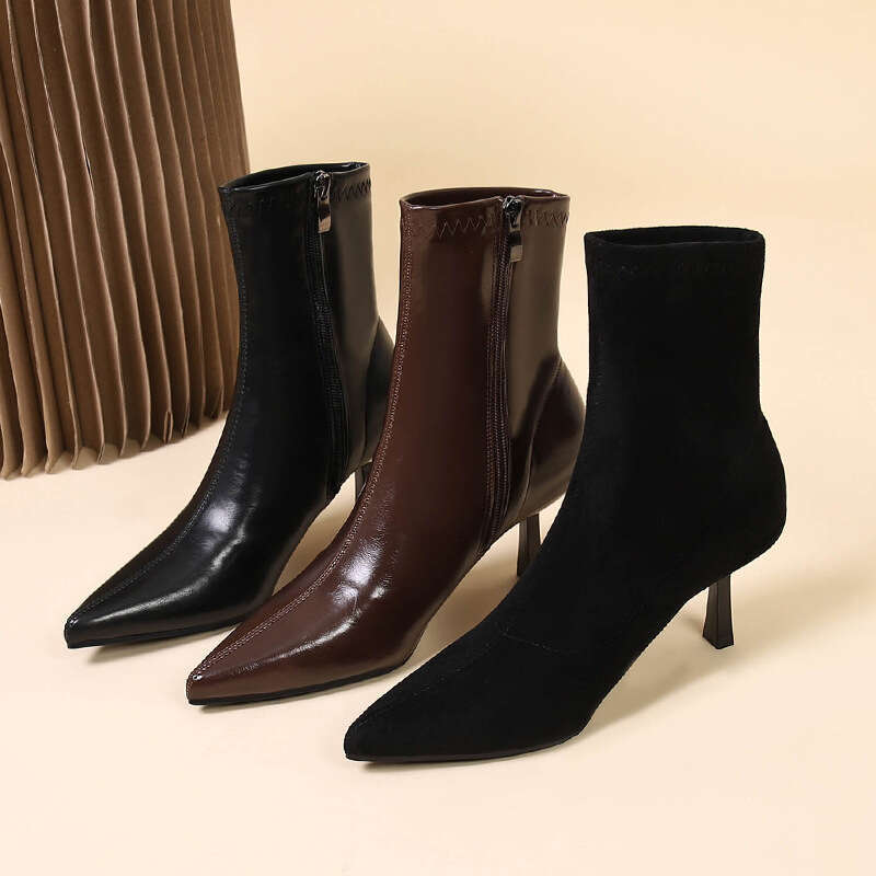 Designer Boot Sheepskin Pointed Short Boots For Women, 2024 Autumn And Winter New Style, Fashionable And Simple, Slim Heels High Heels Fashionable Tem
