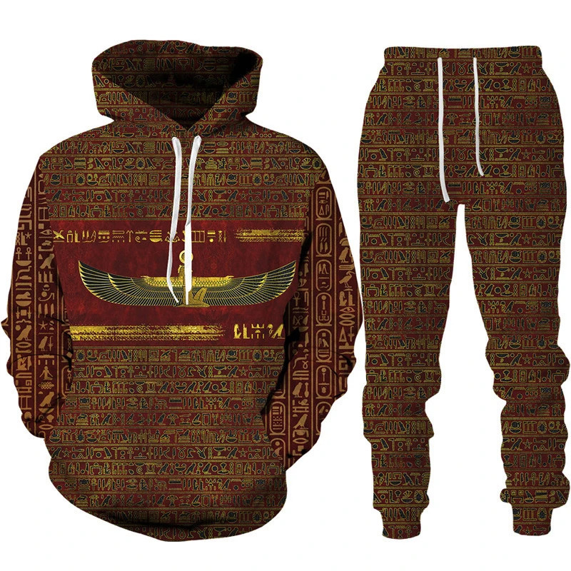 Horus-Style 3D Printed Tracksuit Set: Men's Hooded Sweatshirt & Pants in Oversized Casual Streetwear