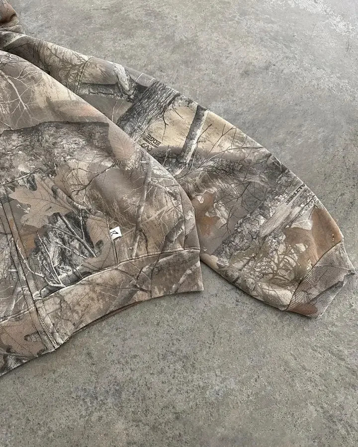 Vintage Camouflage Zipper Hoodie Y2K Clothing Mens Hip Hop Tactics Super Large Hoodie Sportswear Punk Rock Casual Jacket 241011