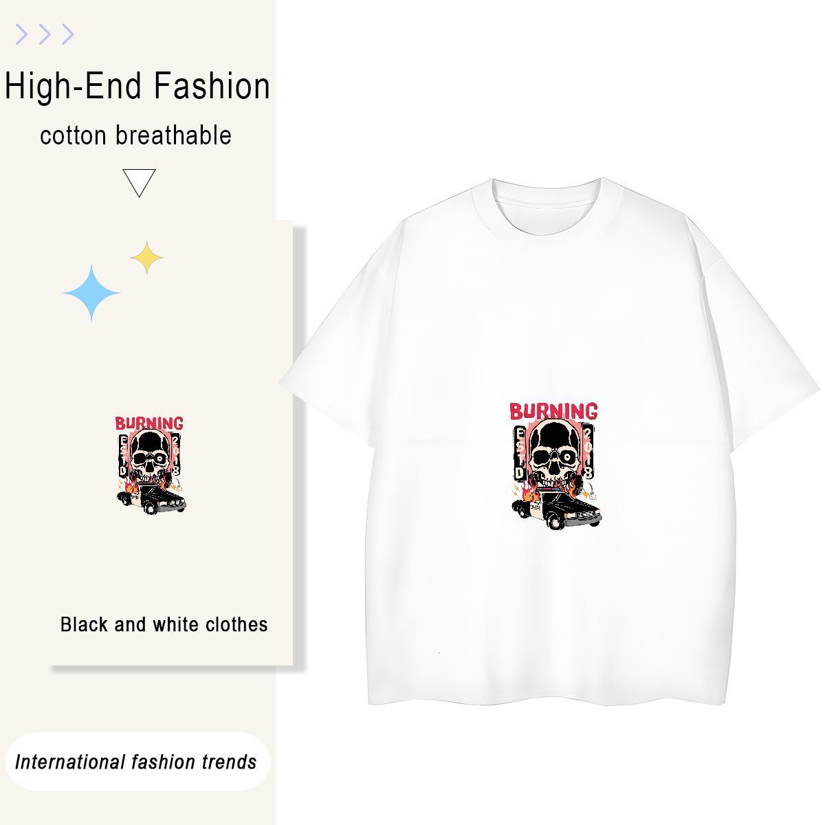 Brand Woman T Shirts 230g Cotton Breathable Short Sleeve High Street Hip Hop skull Woman Tshirt Popular Customized Tops Tees