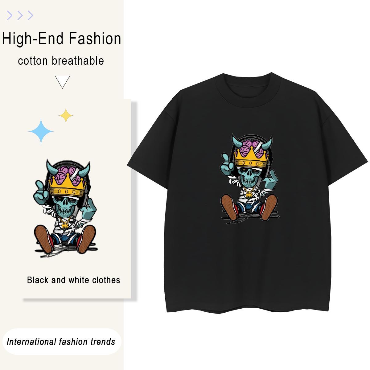 New T-Shirts for Women 100% Cotton 230g O Neck Short Sleeves High Street Hip Hop skull Womens Tshirts High quality Oversized L-4XL Top Tees