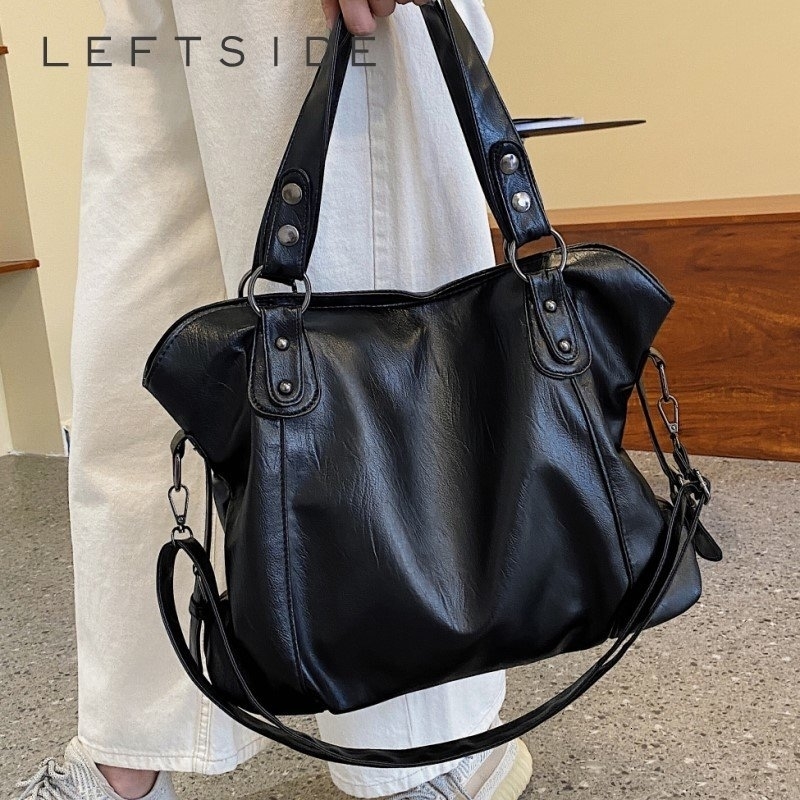 LEFTSIDE Shoulder Bags for Women Large Capacity Shopping Bag Solid Color Zipper Leather Lady Travel Tote Handbag 240925