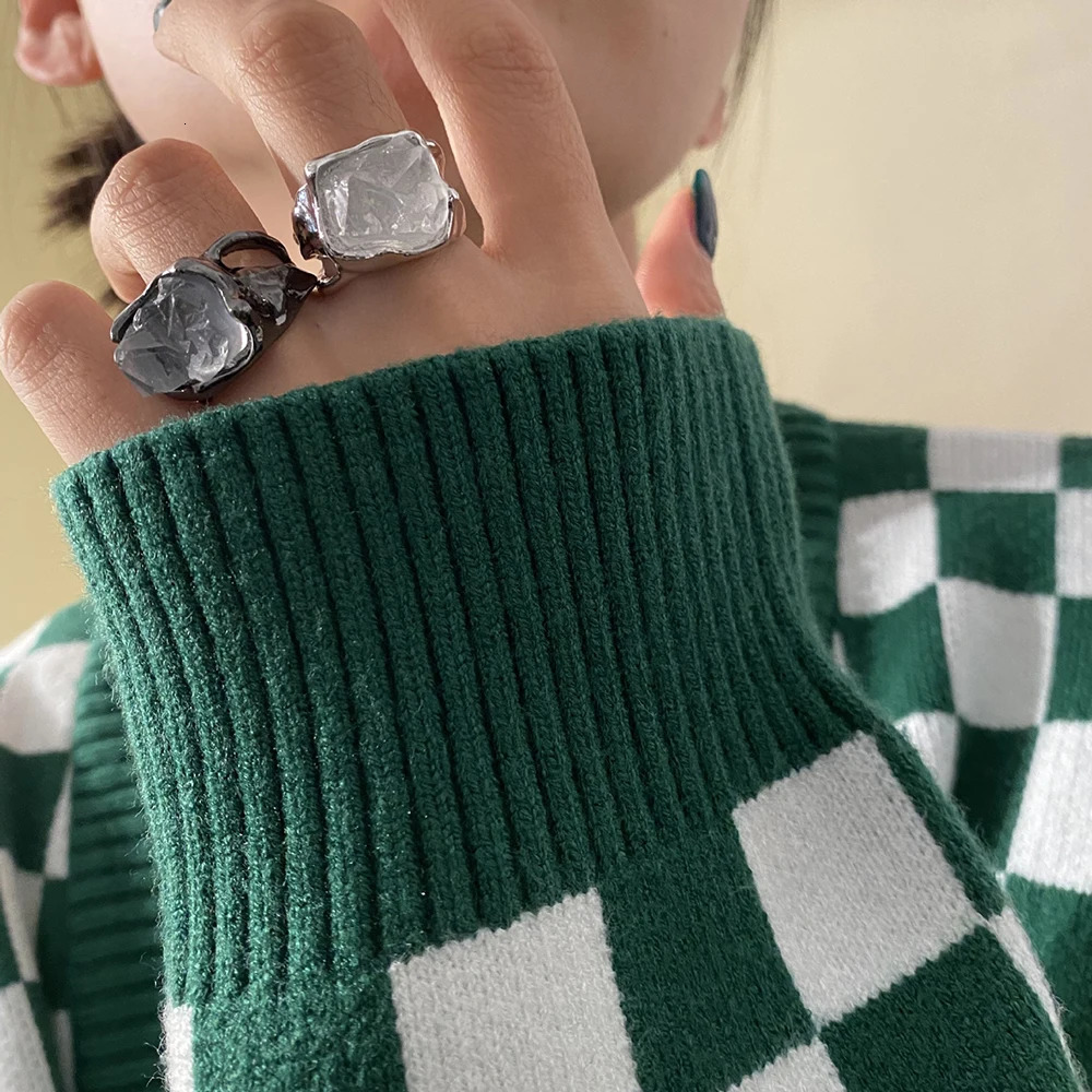 SRCOI n Clear Quartz Stone Couple Ring Simple Irregular Geometric Crystal Cluster y Female Statement Rings 240906