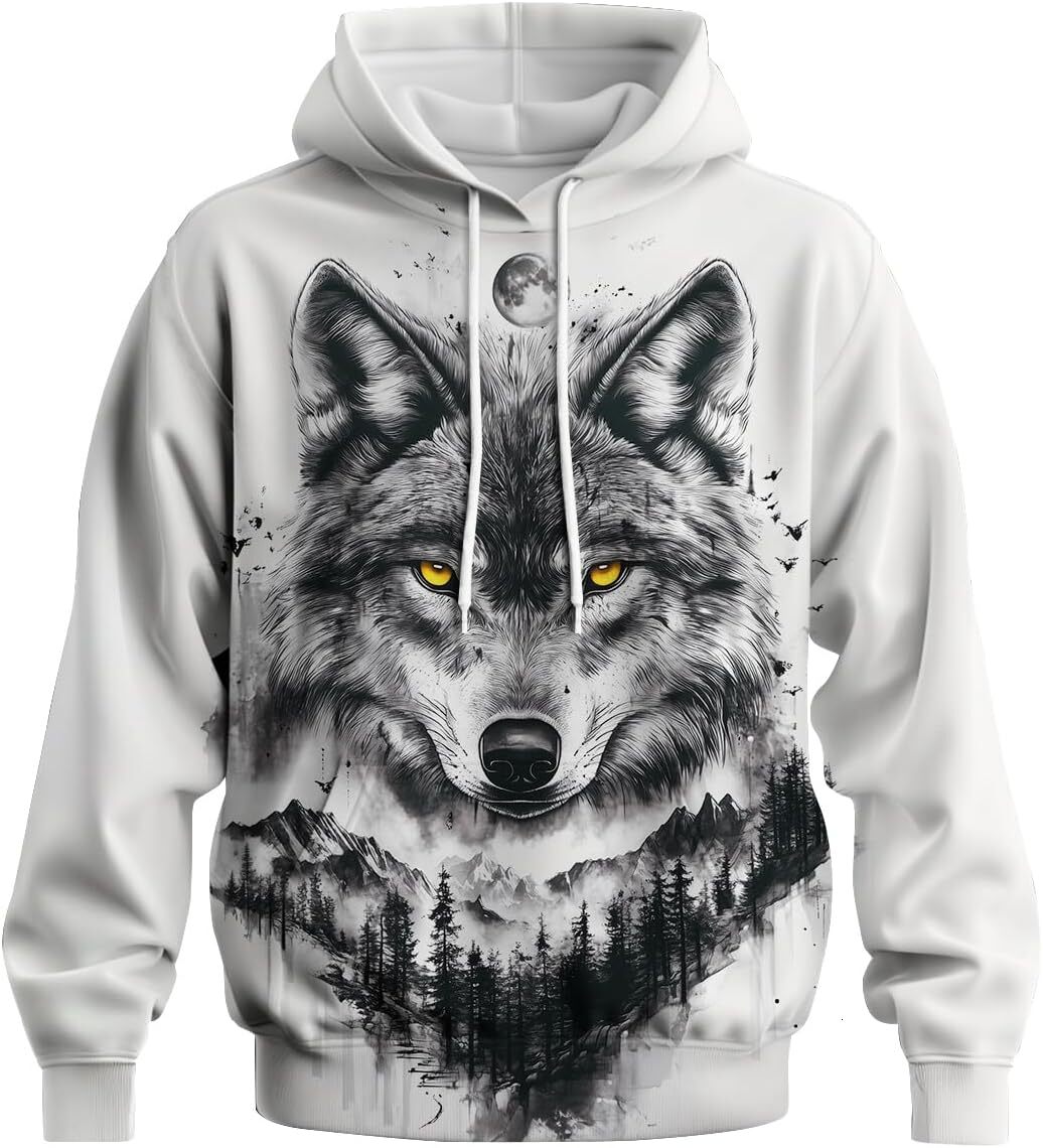 Hoodie for Mens Womens Mens Novelty Wolf 3D Print Hoodies Casual Animal Hooded Sweatshirt Street Fashion Long Sleeve Hoodie Graphic keep warm