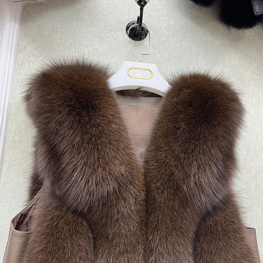 AutumnWinter Warm Womens Jacket Genuine Fox Fur Vest Thick Mid Waist Coat y Street Clothing 241010