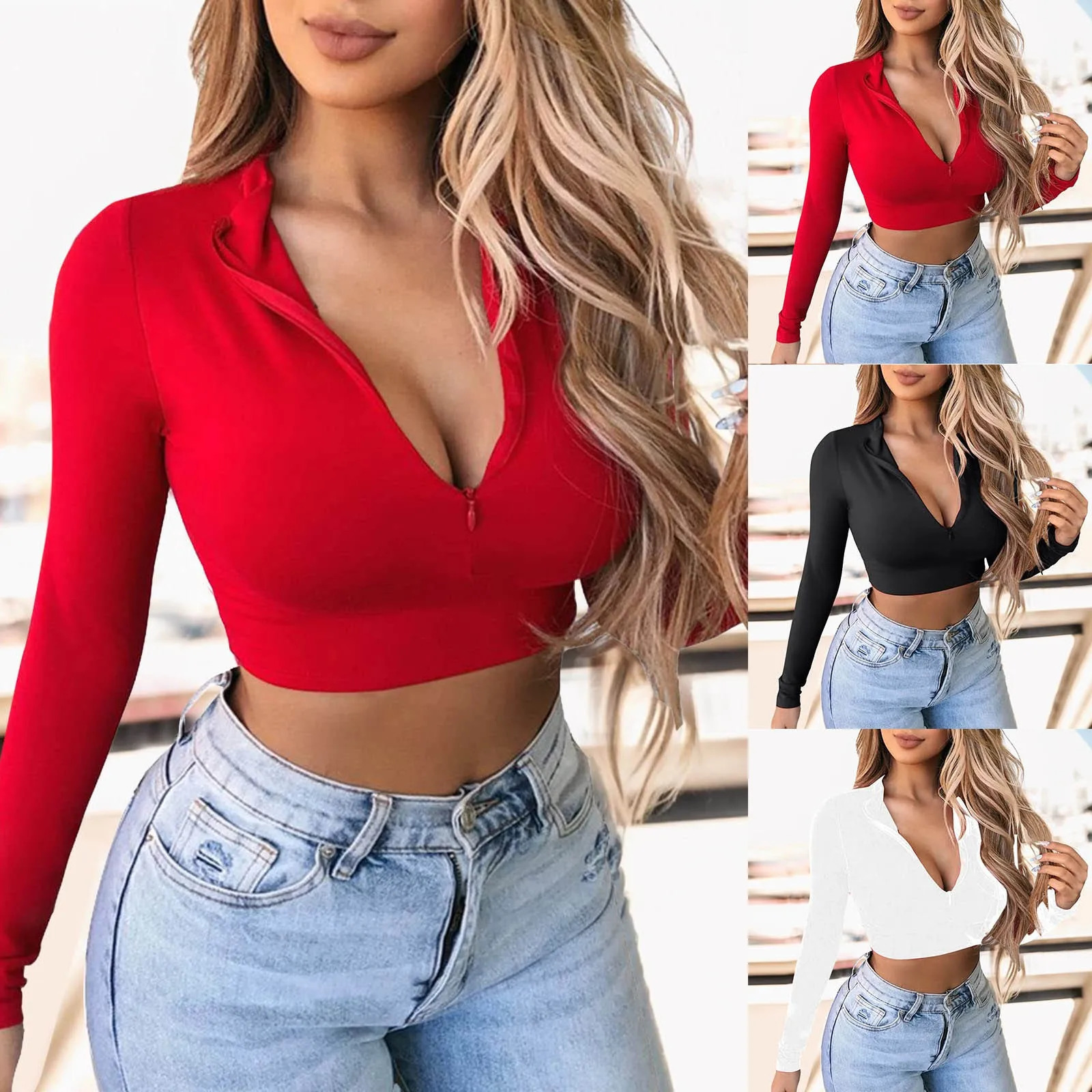 Y2K Zip T Shirt Women Long Sleeve Crop Tops Sexy Slim Fit Tees Female TShirts Fashion Ladies Solid Pullovers Causal 241011