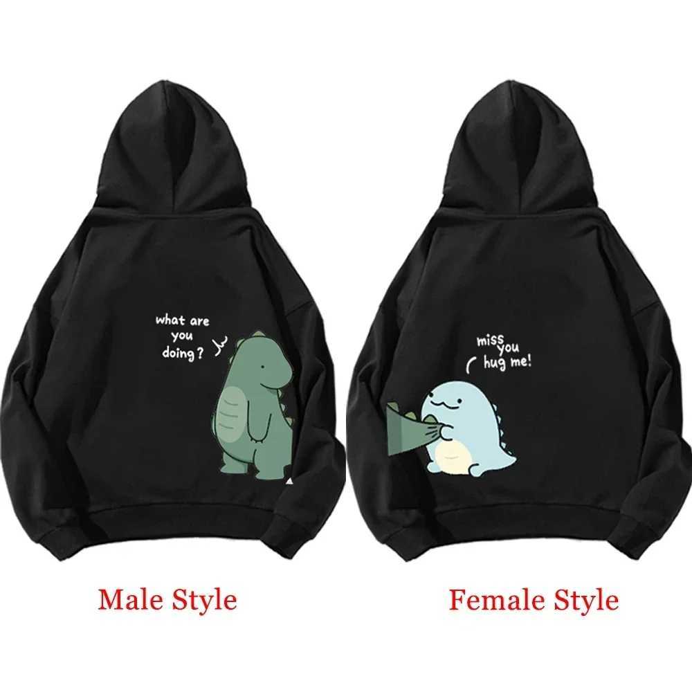 Spring and Autumn Couples Hooded Hoodie Fun Dinosaur Print Hooded Long Sleeved Sweatshirt Unisex Top Y2K Clothes LX241011