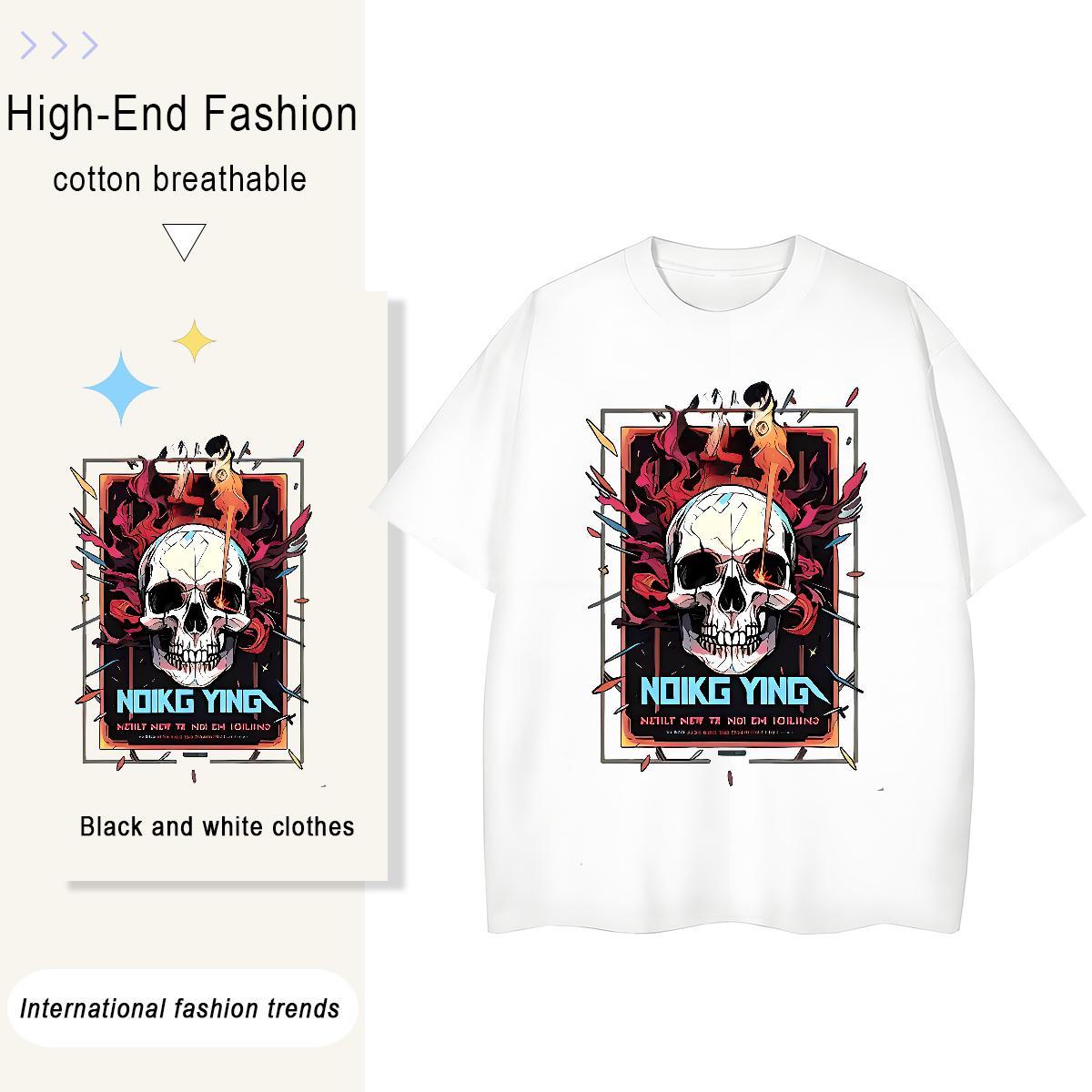TOP Quality Women T Shirts 230g Cotton Short sleeve Soft Spring Summer skull Womens Tshirts Brand DIY Anime Printed Polos