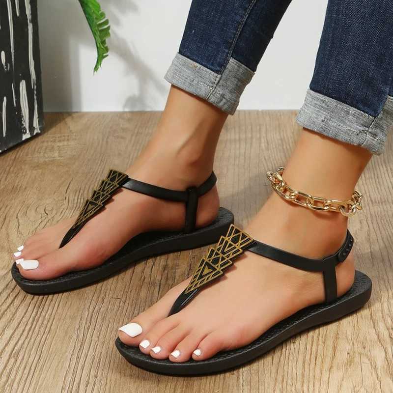 2024 new summer beach shoe jacket with herringbone flap Roman flat shoes for women Y241011