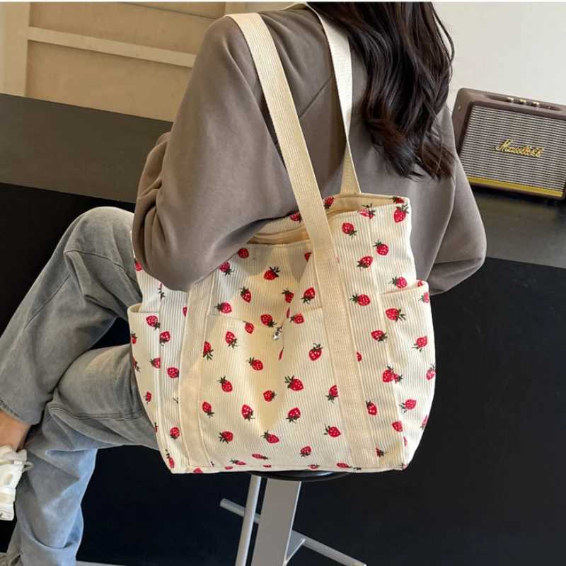 Corduroy handbag Minimalist Underarm womens large capacity casual shoulder bag student classroom notebook bag Y241011