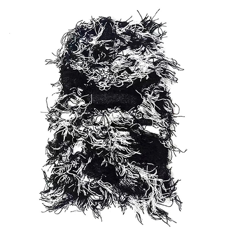 1 piece of Y2K tassel Balaclava Distressed knitted full face ski mask Shiesty Mask camouflage cap 241009