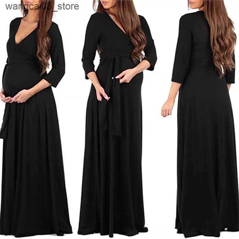 Maternity Dresses 2022 Autumn New Women Pregnant Maternity Nursing Floral Breastfeeding Summer Long Dress V-neck Beach Clothes for Pregnant Women L240