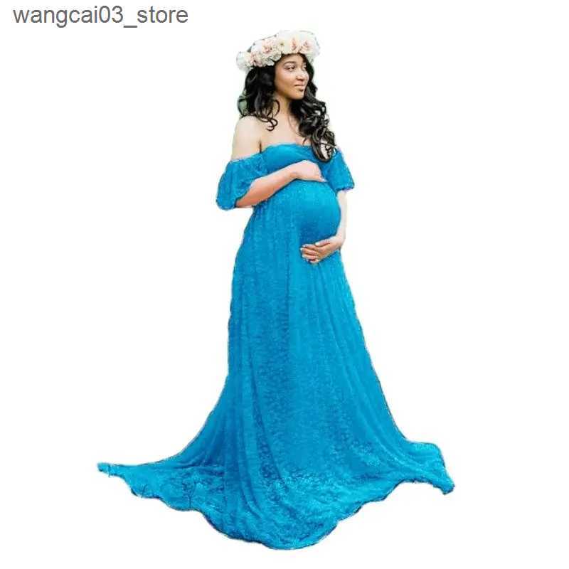 Maternity Dresses Maternity Wedding Dress Sexy Lace Photography Props Pregnancy Woman Photo Shoot Pregnant Baby Shower Clothes Cotton Maxi Gown L24091