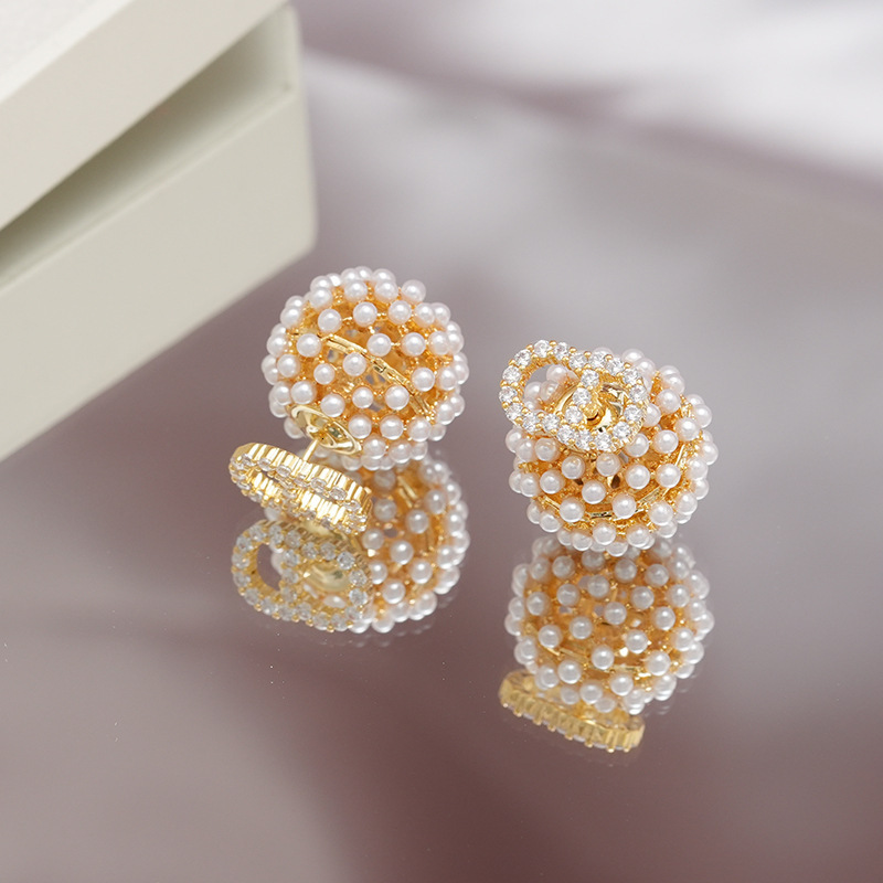 new pearl round ball front rear ear studs elegant temperament high-end fashionable and versatile earrings